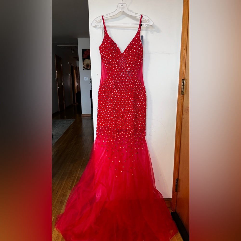 Jovani Red Beaded Prom Dress